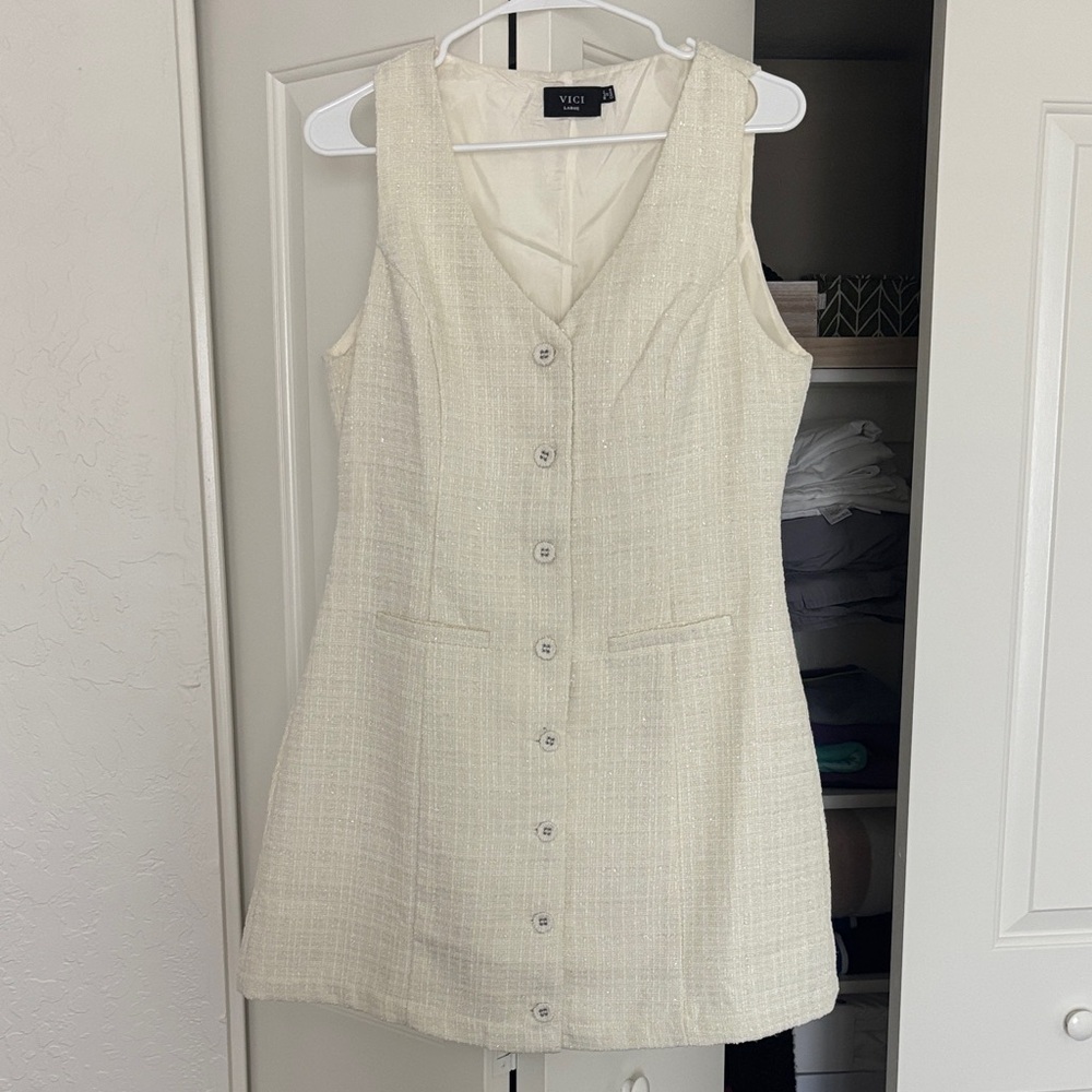 Vici Ivory Sleeveless Button-Front Mini Dress
